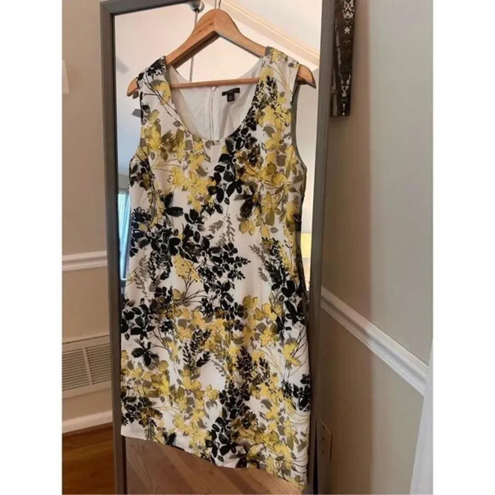 Ann Taylor Botanical Sheath Dress Petite 12 Yellow/Black *Butter‎ Yellow Trend